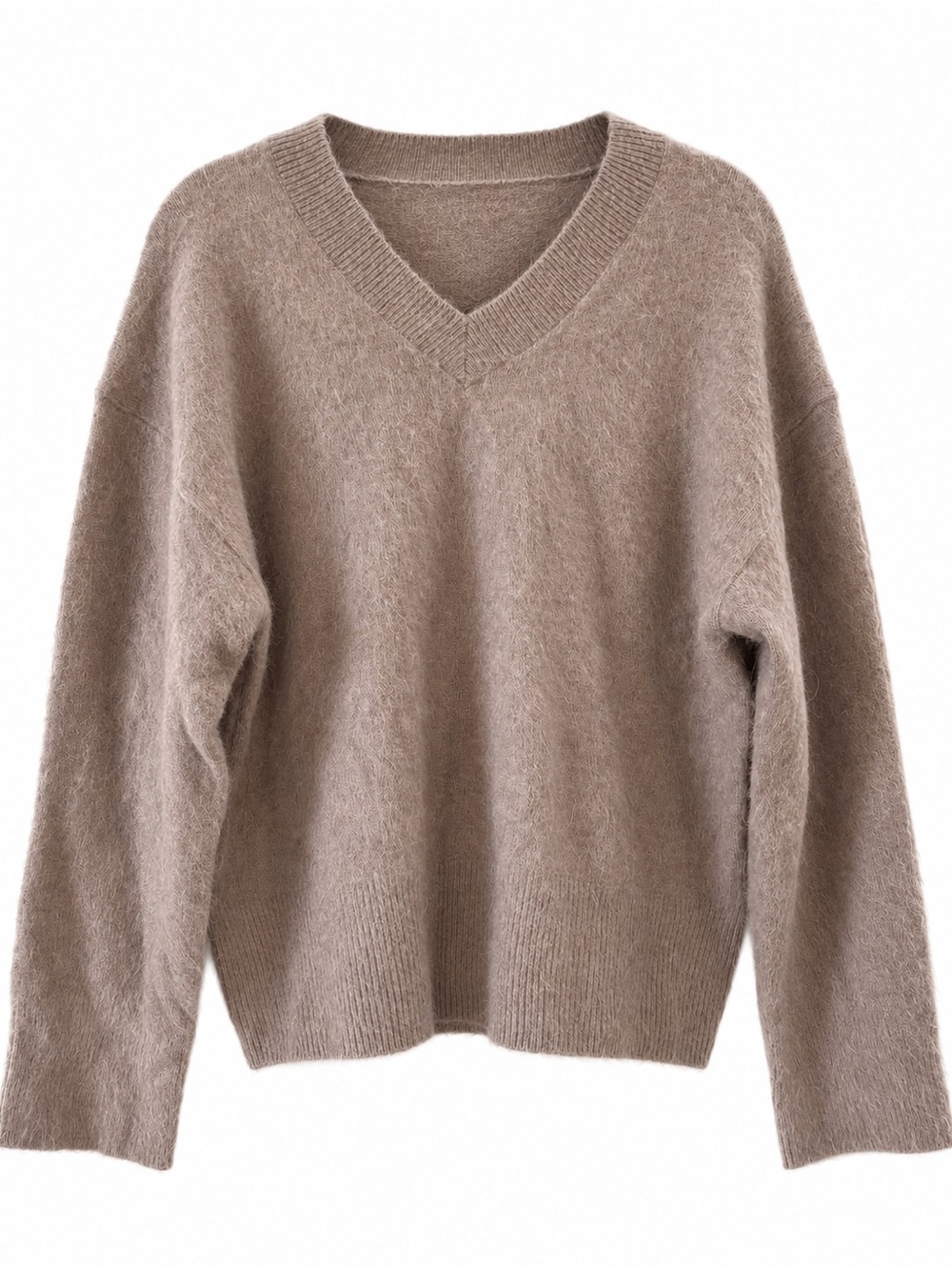 Zara Women's V-Neck Knit Sweater in Taupe